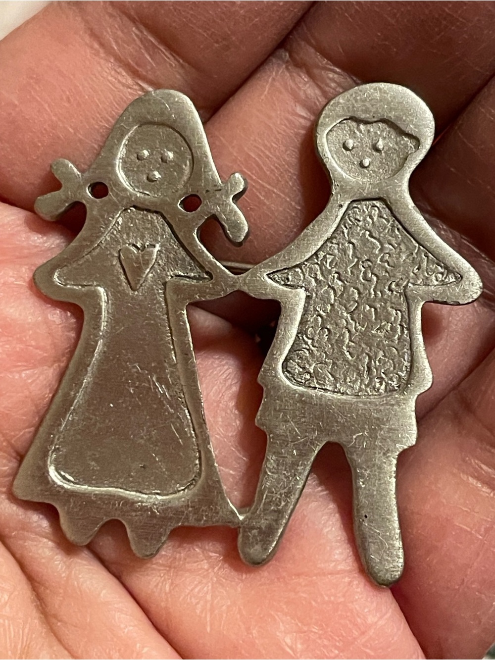 Silver-Tone Homies Holding Hands Brooch